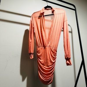 Peach Short Long Sleeve Dress w/ Sheer Top